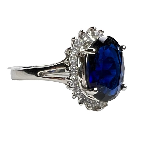 Vintage Sterling Silver Avon RJ Graziano Blue Sapphire CZ Halo Ring , Size 11 - Picture 4 of 5